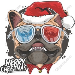 Playful French Bulldog Christmas with Santa Hat and 3D Glasses