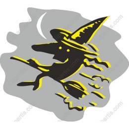 Cheerful Witch on Broomstick