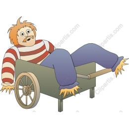 Cheerful Scarecrow in Wheelbarrow