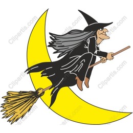 Whimsical Witch Riding the Crescent Moon