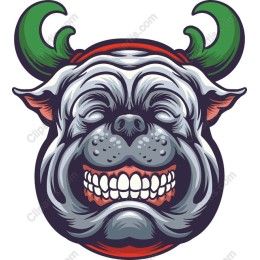 Grinning Bulldog with Green Horns