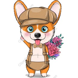 Corgi Delight: Charming with Floral Bouquet