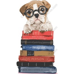 Charming Pup on Books - work for Dog Enthusiasts