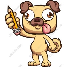 Cute Pug Character with Pencil