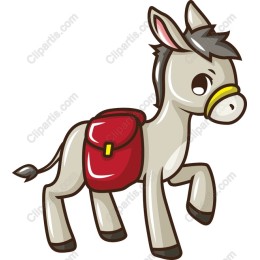 Playful Cartoon Donkey with Saddlebag