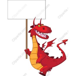 Playful Cartoon Red Dragon with Blank Sign