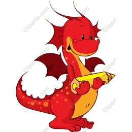Cheerful Red Dragon with Pencil
