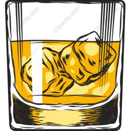 Whiskey Glass with Ice Cubes