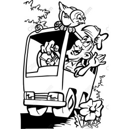 Whimsical Bird & Driver Cartoon
