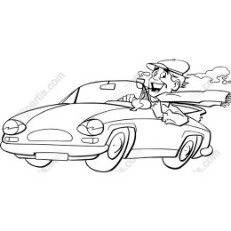 Cheerful Driver in Classic Car