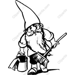 Whimsical Gnome with Broom and Paint Bucket