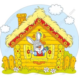 Cheerful Rabbit in Log Cabin