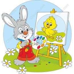 Cheerful Bunny Painting Chick