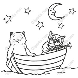 Whimsical Cat and Owl Boat Ride