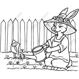 Cute Bunny Watering Garden