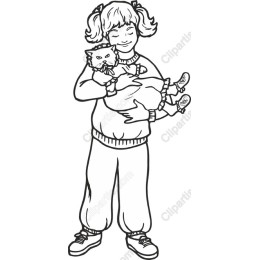Adorable Girl with Doll and Cat