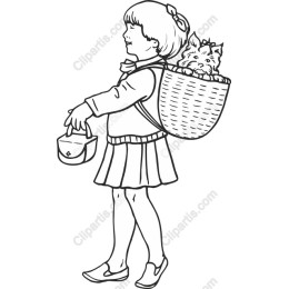 Whimsical Girl with Dog in Basket