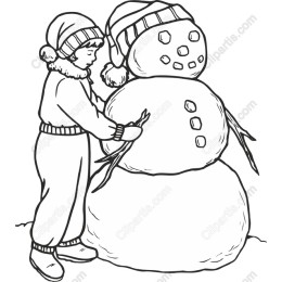 Joyful Winter Scene : Child Building a Snowman