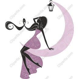 Whimsical Woman on Crescent Moon