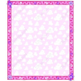 Whimsical Cloud Pattern with Pink Floral Border