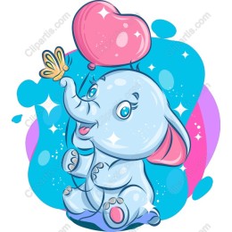 Adorable Blue Elephant with Heart Balloon