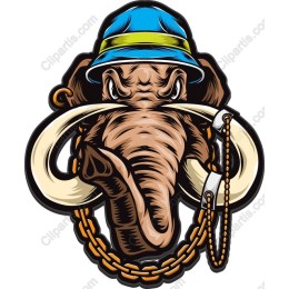 Fierce Elephant with Blue Hat