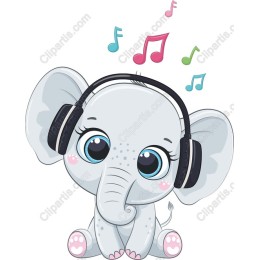 Cute Elephant with Headphones