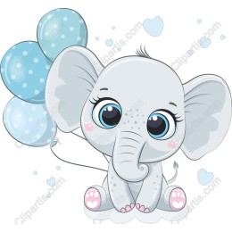 Cute Cartoon Elephant with Balloons