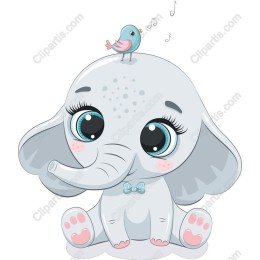 Cute Baby Elephant with Bird