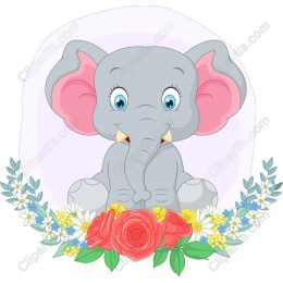 Cute Cartoon Elephant with Floral Arrangement