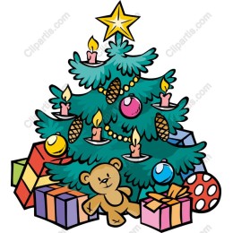 Playful Christmas Tree with Ornaments and Gifts