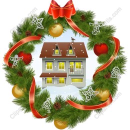 Cozy Holiday Wreath with House
