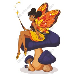 Whimsical Fairy Sitting on Mushroom