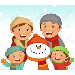 Joyful Winter Family with Snowman
