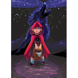 Fairy Tale: Girl in Red Cloak with Howling Wolf