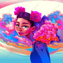 Colorful Dreamscape: of a Woman with Roses