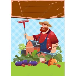 Charming Farmer with Crops and Barn