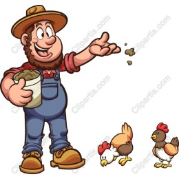Cheerful Farmer and Chickens