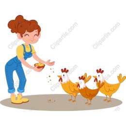 Cheerful Girl Feeding Hens