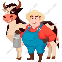 Cheerful Farmer and Cow