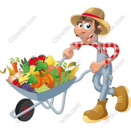 Cheerful Farmer with Wheelbarrow