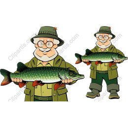 Cheerful Fisherman with Pike Fish