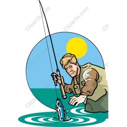 Fisherman Reeling in a Catch