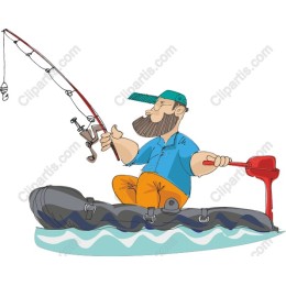 Cheerful Fisherman in Inflatable Boat