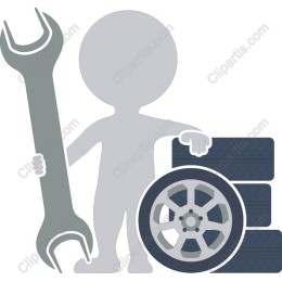 Automotive Mechanic with Wrench and Tires