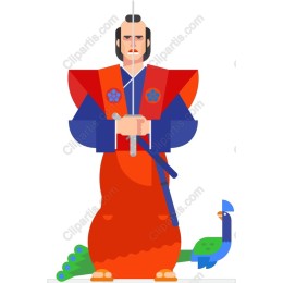 Samurai Warrior with Peacock Companion