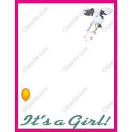 Charming Stork Baby Girl Announcement