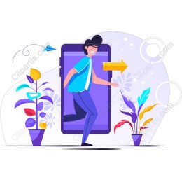 Creative Connection: Character with Smartphone and Plants