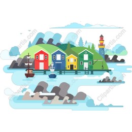 Colorful Coastal Harbor