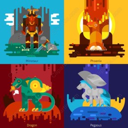 Mythical Creatures Collection: Minotaur, Phoenix, Dragon, Pegasus